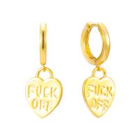 Brass Huggie Hoop Drop Earring Heart plated fashion jewelry & for woman Sold By Pair