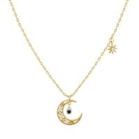 Cubic Zircon Micro Pave Brass Necklace Moon and Star plated micro pave cubic zirconia & for woman Length Approx 17.7 Inch Sold By PC