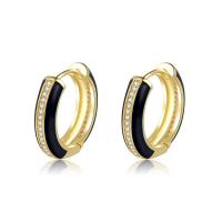 Brass Hoop Earring, gold color plated, for woman & enamel, blue black, 21x20.50mm, Sold By Pair