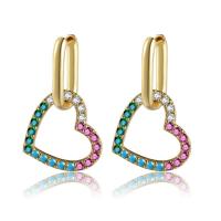 Huggie Hoop Drop Earring, Brass, gold color plated, different styles for choice & micro pave cubic zirconia & for woman, multi-colored, 30x9mm, Sold By Pair