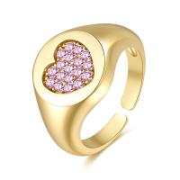 Cubic Zirconia Micro Pave Brass Ring, gold color plated, Adjustable & with heart pattern & micro pave cubic zirconia & for woman, more colors for choice, Sold By PC