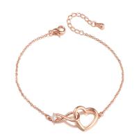 Bracelet en alliage de zinc, Plaqué de couleur d'or rose, pavé de micro zircon & pour femme, couleur or rose, 200mm, Vendu par PC