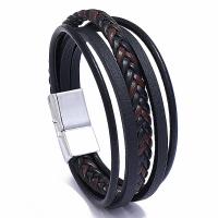 PU Leather Cord Bracelets with PU Leather & Zinc Alloy handmade braided bracelet & Unisex 225mm Sold By PC