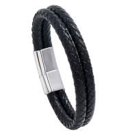 Cowhide Bracelet, with Titanium Steel, plated, Double Layer & braided bracelet & Unisex & different size for choice, more colors for choice, 230mm, Sold By PC