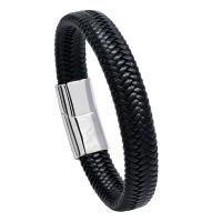 PU Leather Cord Bracelets with Titanium Steel plated braided bracelet & Unisex 230mm Sold By PC