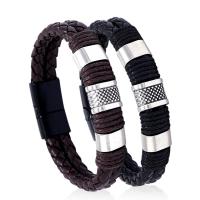 Bracelets cordon PU, cuir PU, avec alliage de zinc, fait à la main, Double couche & bracelet tressé & unisexe & normes différentes pour le choix, plus de couleurs à choisir, 225mm, Vendu par PC