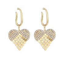 Brass Earring Clip Heart gold color plated for woman & with rhinestone Sold By Pair