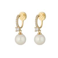 Cubic Zirconia Micro Pave Brass Earring with Shell Pearl plated & micro pave cubic zirconia & for woman Sold By Pair