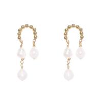 Freshwater Pearl Earrings, Brass, with Freshwater Pearl, gold color plated, fashion jewelry & for woman, nickel, lead & cadmium free, 35x10mm, Sold By Pair