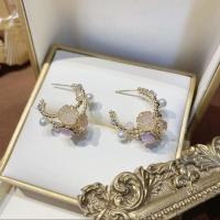 Messing Ohrstecker, mit Kristall & Kunststoff Perlen, Blume, goldfarben plattiert, für Frau & mit Strass, 20mm, verkauft von Paar