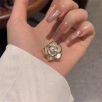 metal Anillo de dedo Cuff, con Perlas plásticas, Flor, chapado en color dorado, para mujer & esmalte, libre de níquel, plomo & cadmio, 17mm, tamaño:6.5, Vendido por UD
