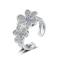 Cubic Zirconia Micro Pave Brass Ring, Flower, platinum color plated, Adjustable & micro pave cubic zirconia & for woman, Sold By PC