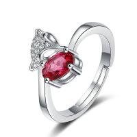 Cubic Zirconia Micro Pave Brass Ring Fox platinum color plated Adjustable & for woman & with rhinestone red Sold By PC