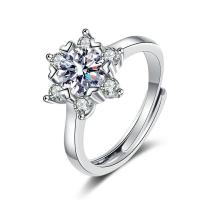 Cubic Zirconia Micro Pave Brass Ring Flower platinum color plated Adjustable & micro pave cubic zirconia & for woman Sold By PC