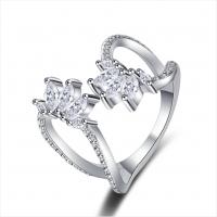 Messing Manchet Finger Ring, platinum plated, Verstelbare & micro pave zirconia & voor vrouw, Verkocht door PC
