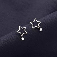 925 Sterling Silver Stud Earrings Star for woman & hollow silver color 11mm Sold By Pair