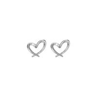 925 Sterling Silver Stud Earrings, Heart, plated, for woman & hollow, more colors for choice, 6.60x8mm, Sold By Pair