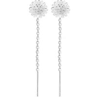 925 Sterling Silver Thread Through Earrings Daisy & for woman silver color 45mm Sold By Pair