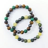 Gemstone Bracelets Malachite with Iron Rock & Tiger Eye & Agate Unisex 8mm Length 7.48 Inch Sold By PC