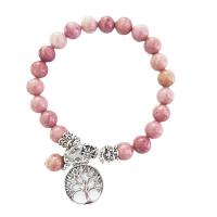 Bracelets de pierres précieuses, rhodonite, avec alliage de zinc, pour femme, rose, 8mm, Longueur:Environ 7.28 pouce, Vendu par PC