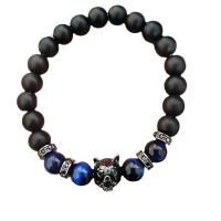 Bracelets de pierres précieuses, Abrazine Stone, avec Perle en alliage de zinc & oeil de tigre, pavé de micro zircon & pour homme, noire, 8mm, Longueur:Environ 8.26 pouce, Vendu par PC