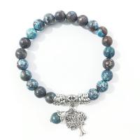 Gemstone Bracelets, Orchid Stone, with Tibetan Style, Unisex, blue, 8mm, Length:Approx 7.48 Inch, Sold By PC