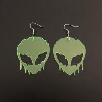 Boucle d'oreille bijoux acrylique, Alien, bijoux de mode & pour femme, vert fluorescent, 72x39mm, Vendu par paire