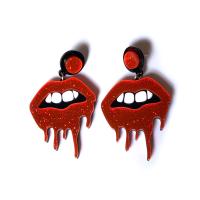 Acrylique Boucle d'oreille goutte, Bijoux d'Halloween & pour femme, rouge, 70x41mm, Vendu par paire