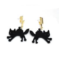 Boucle d'oreille bijoux acrylique, chat, bijoux de mode & pour femme, noire, 57x44mm, Vendu par paire