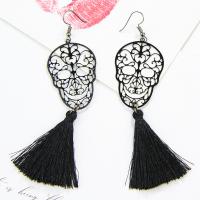 Fashion Fringe Earrings Brass with Polyester Halloween Design & fashion jewelry & for woman & hollow black nickel lead & cadmium free Sold By Pair