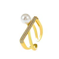Cubic Zirconia Micro Pave Brass Ring, with ABS Plastic Pearl, plated, fashion jewelry & micro pave cubic zirconia & for woman, more colors for choice, 17mm, Sold By PC