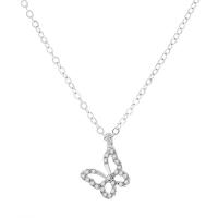 Zinc Alloy Jewelry Necklace with 5cm extender chain Butterfly platinum color plated fashion jewelry & micro pave cubic zirconia & for woman silver color Length 45.5 cm Sold By PC