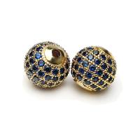 Cubic Zirconia Micro Pave Brass Beads with Turquoise Round plated DIY & micro pave cubic zirconia nickel lead & cadmium free Sold By PC