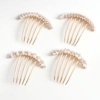 Decorative Hair Combs Zinc Alloy with Plastic Pearl gold color plated & for woman & with rhinestone golden nickel lead & cadmium free Sold By PC