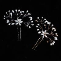 Hair Stick, Brass, with Plastic Pearl, fashion jewelry & for woman & with rhinestone, more colors for choice, nickel, lead & cadmium free, 100x105mm, Sold By PC