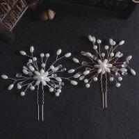 Hair Stick, Brass, with Crystal & Plastic Pearl, fashion jewelry & for woman, more colors for choice, nickel, lead & cadmium free, 110x100mm, Sold By PC