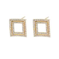 Brass Stud Earring fashion jewelry & for woman & with rhinestone golden nickel lead & cadmium free 14mm Sold By Pair