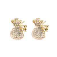 Cubic Zirconia Micro Pave Brass Earring, fashion jewelry & micro pave cubic zirconia & for woman, golden, nickel, lead & cadmium free, 14x9mm, Sold By Pair