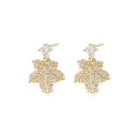 Brass Stud Earring, Maple Leaf, fashion jewelry & for woman & with rhinestone, golden, nickel, lead & cadmium free, 18x13mm, Sold By Pair