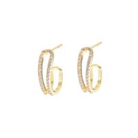 Cubic Zirconia Micro Pave Brass Earring, fashion jewelry & micro pave cubic zirconia & for woman, golden, nickel, lead & cadmium free, Sold By Pair