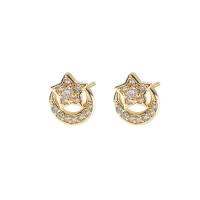 Cubic Zirconia Micro Pave Brass Earring, fashion jewelry & micro pave cubic zirconia & for woman, golden, nickel, lead & cadmium free, 9mm, Sold By Pair