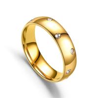 Titantium Steel finger ring, Titan Stål, Unisex & olika storlek för val & micro bana cubic zirconia, gyllene, 6x1mm, Säljs av PC