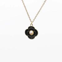Tibetan Style Jewelry Necklace, 304 Stainless Steel Chain, with Tibetan Style pendant & Plastic Pearl, with 5cm extender chain, Flower, gold color plated, Adjustable & fashion jewelry & for woman & enamel, more colors for choice, 17x22mm, Length:45 cm, Sold By PC