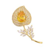 Cubic Zirconia Brooch Brass Flower gold color plated fashion jewelry & micro pave cubic zirconia & for woman golden nickel lead & cadmium free Sold By PC