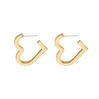 Brass Stud Earring Heart gold color plated & for woman Sold By Pair