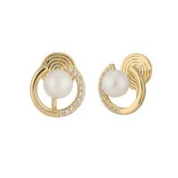 Cubic Zirconia Micro Pave Brass Earring, with Shell Pearl, plated, different styles for choice & micro pave cubic zirconia & for woman, more colors for choice, 12x12mm, Sold By Pair