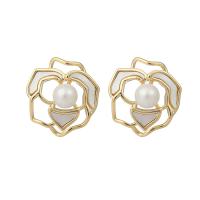 Brass Stud Earring with Shell Pearl & Shell Rose gold color plated & for woman Sold By Pair