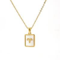 Titanium stål halskæde, med Shell, Square, guldfarve belagt, forskellige design til valg & for kvinde, 15x12mm, Længde Ca. 17.7 inch, Solgt af PC