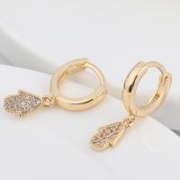 Huggie Hoop Drop Earring, Brass, real gold plated, different styles for choice & micro pave cubic zirconia & for woman, more colors for choice, 43x15.30mm, Sold By Pair