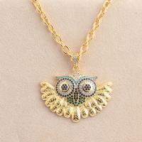Cubic Zircon Micro Pave Brass Necklace, Owl, real gold plated, Unisex & micro pave cubic zirconia, multi-colored, 570mm, Sold By PC